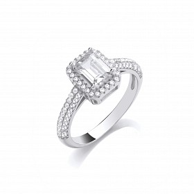 Silver CZ Emerald Cut Solitaire Ring