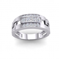 Silver PT Plate Gents CZ Curb Link Ring