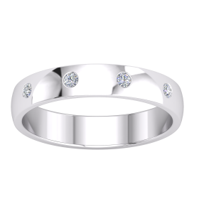Silver 4mm PT Plate 5 Stone Wedding Band Ring