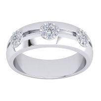 Silver 5mm PT Plate 3 Stone Wedding Band Ring