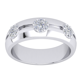 Silver 5mm PT Plate 3 Stone Wedding Band Ring