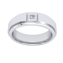 Silver 5.5mm PT Plate Gents Single Stone Wedding Band Ring
