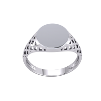 Silver PT Plate Gents Round Signet Basket Sides Ring