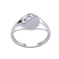 Silver PT Plate Gents Oval Half Engraved Signet Ring