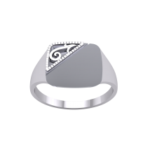 Silver PT Plate Gents Cushion Half Engraved Signet Ring