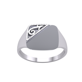 Silver PT Plate Gents Cushion Half Engraved Signet Ring