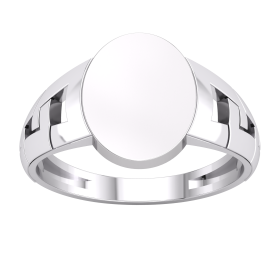 Silver PT Plate Gents Oval Signet Curb Sides Ring