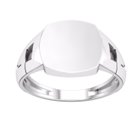 Silver PT Plate Gents Cushion Signet Curb Sides Ring