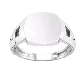 Silver PT Plate Gents Cushion Signet Curb Sides Ring