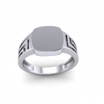 Silver PT Plate Gents Cushion Signet Greek Sides Ring