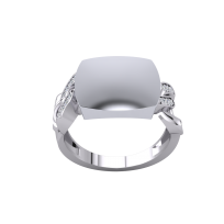 Silver PT Plate Gents Cushion Signet CZ Curb Sides Ring