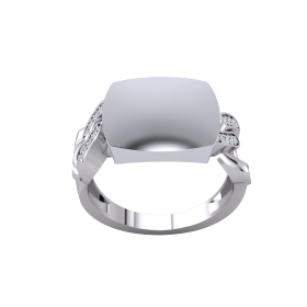 Silver PT Plate Gents Cushion Signet CZ Curb Sides Ring