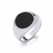 Silver Gents Round Black Onyx Ring