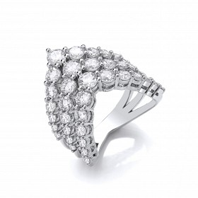 Silver CZ Triple Row Wishbone Ring