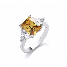 Silver CZ & Citrine Fancy Ring