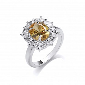 Silver CZ & Citrine Fancy Ring