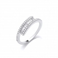 Silver CZ Baguette Crossover Ring