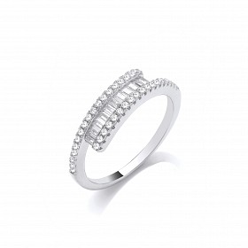 Silver CZ Baguette Crossover Ring