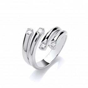 Silver CZ Double Band Crossover Ring