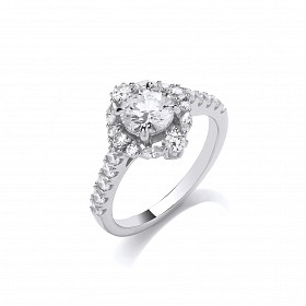 Silver CZ Fancy Round Solitaire Ring