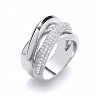 Silver CZ & Polished Crossover Ring