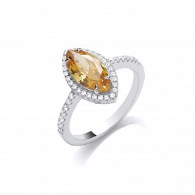 Silver CZ & Citrine Marquise Cut Ring