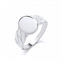 925 Sterling Silver Round Signet Ring With Plait Shoulders