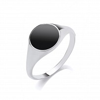 925 Sterling Silver Black Onyx Round Signet Ring