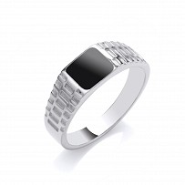 925 Sterling Silver Black Onyx Square Signet Ring With Watch Strap