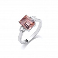 Silver CZ Salmon Nano Baguette Ring