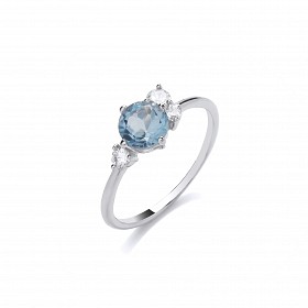 Silver CZ & Swiss Blue Topaz Fancy Ring