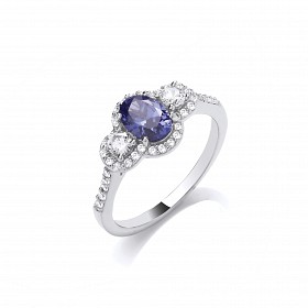 Silver CZ & Mid Tanzanite CZ Fancy Ring