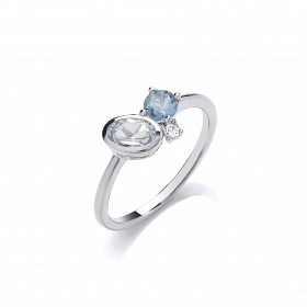 Silver Swiss Blue Topaz & Sky Blue Topaz CZ Fancy Ring