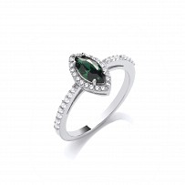 Silver Dark Green CZ Marquise Cut Fancy Ring