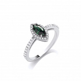 Silver Dark Green CZ Marquise Cut Fancy Ring