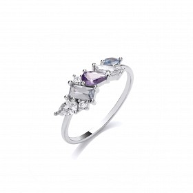Silver Blue Spinel, Mid Amethyst & White CZ Fancy Ring