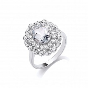 Silver Light Green Quartz & White CZ Fancy Ring