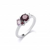 Silver Garnet, Rhodolite & Pink Amethyst CZ Fancy Ring