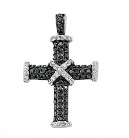925 Sterling Silver Cubic Zirconia Black & White Cross