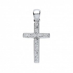 925 Sterling Silver Flat Engraved Cross Pendant