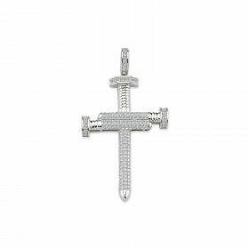 925 Sterling Silver CZ Pave Set Fancy Cross Pendant
