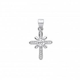 925 Sterling Silver CZ Fancy Cross Pendant