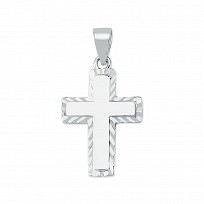 925 Sterling Silver Fancy Diamond Cut Cross Pendant