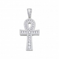 925 Sterling Silver CZ Ankh Cross Pendant
