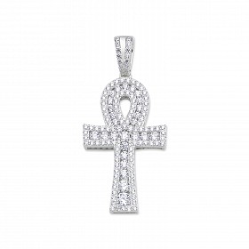 925 Sterling Silver CZ Ankh Cross Pendant