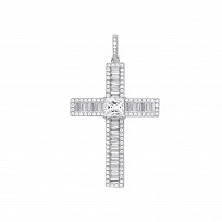 Silver Baguette CZ Cross Pendant