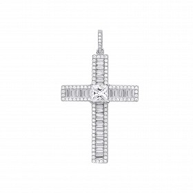 Silver Baguette CZ Cross Pendant