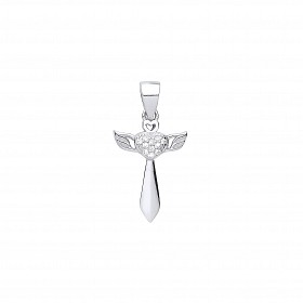 Silver CZ Heart Cross Pendant
