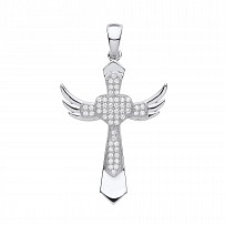 Silver CZ Heart Wing Cross Pendant