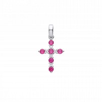 Silver CZ & Ruby Fancy Cross Pendant